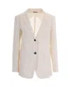 Max Mara Single-breasted Pinstriped Linen Blazer In Neutral