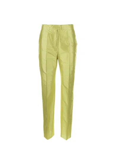 Max Mara Studio Citron Silk Trousers In Green
