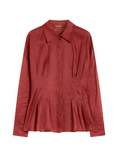 Max Mara Studio Classic Front Pleat Shirt With Hidden Button Closure In Red