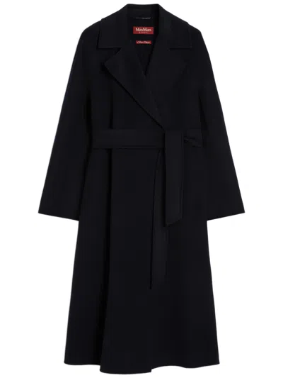 Max Mara Studio Cles Belted Coat In Blue