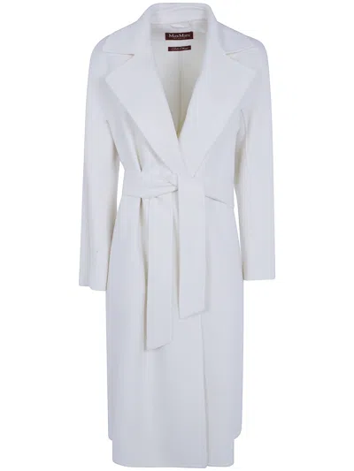 Max Mara Studio Cles Long Dressing Gown Coat In Wool, Cashmere And Silk In White