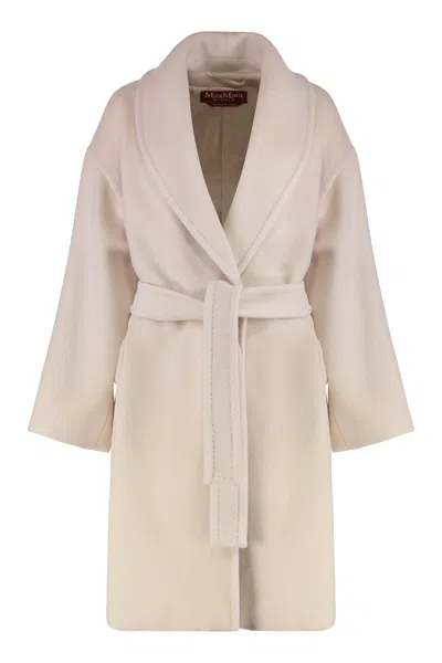 Max Mara Studio Cloruro Wool And Alpaca Jacket With Waist Belt In Beige