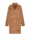 Max Mara Studio Long-sleeved Belted Coat In Brown