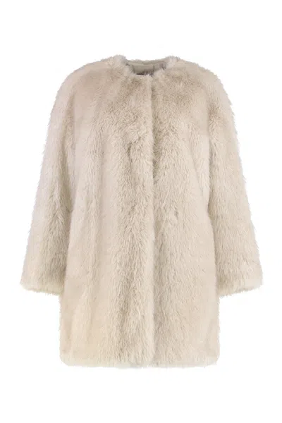 Max Mara Studio Coat In Faux Fur In Neutral
