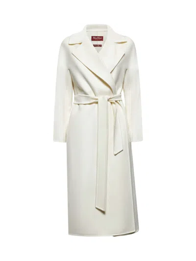 Max Mara Studio Coat In Wool And Silk In White