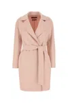 Max Mara Ajaccio Belted Wool Blend Coat In Pink