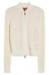 Max Mara Studio Cobalto Waffle Knit Zip Front Cardigan In White