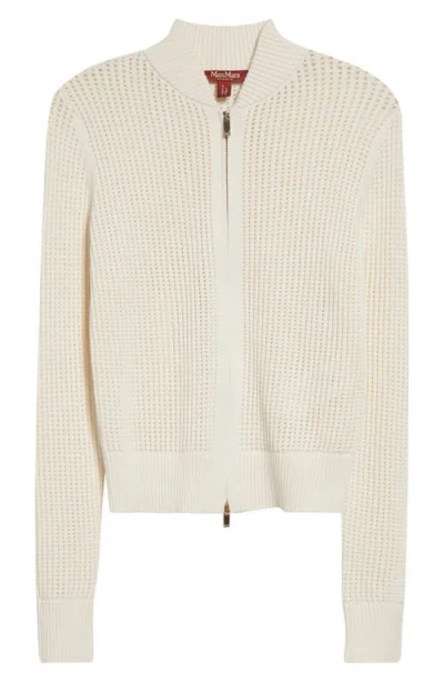 Max Mara Studio Cobalto Waffle Knit Zip Front Cardigan In White
