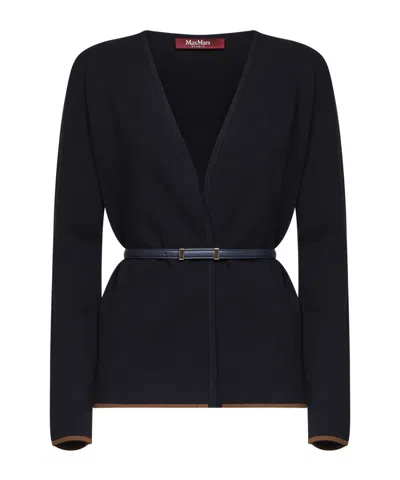Max Mara Studio Contrast Trim Belted Waist Cardigan