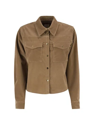 Max Mara Studio Corduroy Shirt With Logo Button Closure And Front Pockets In Brown