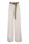 Max Mara Murge Trousers In White Cotton And Linen With Belt In Avory