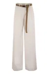 Max Mara Murge Trousers In White Cotton And Linen With Belt In Avory