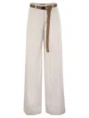 Max Mara Murge Trousers In White Cotton And Linen With Belt In Avory