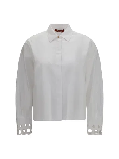 Max Mara Studio Cotton Poplin With Sangallo Cuffs Shirt In White