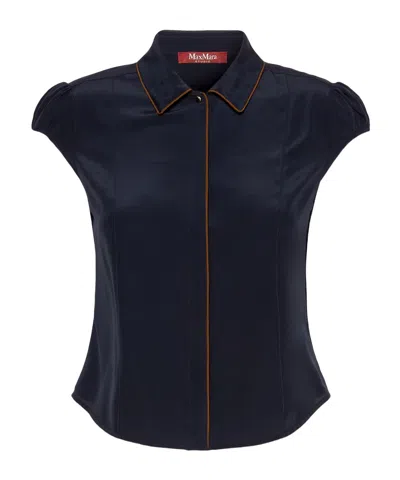 Max Mara Studio Crepe De Chine Shirt In Blue