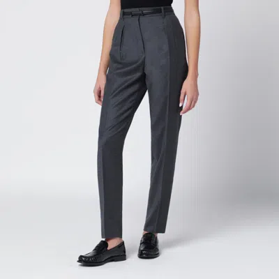 Max Mara Dark Grey Wool Trousers In Blue
