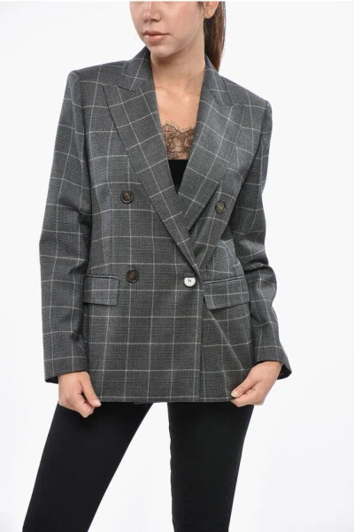 Max Mara Studio Double-breasted Colimbo District Check Wool Blazer In Animal Print