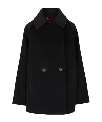 Max Mara Studio Double-breasted Long-sleeved Coat In Black