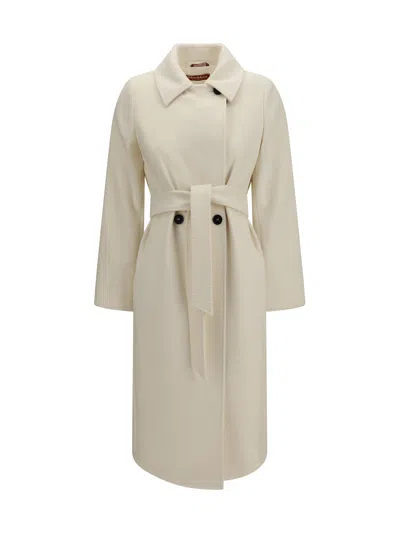 Max Mara Studio Double Breasted Wool Coat In White