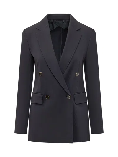 Max Mara Studio Double-breasted Blazer With Stylish Rever In Black