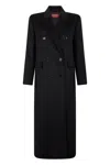 Max Mara Studio Double-breasted Virgin Wool Long Jacket In Black
