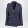 Max Mara Studio Doublebreasted Jacket In Denim Blue Wool Canvas In Blue