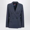 Max Mara Studio Double-breasted Jacket In Denim Blue Wool Canvas In Multi