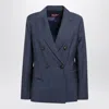 Max Mara Studio Doublebreasted Jacket In Denim Blue Wool Canvas In Blue