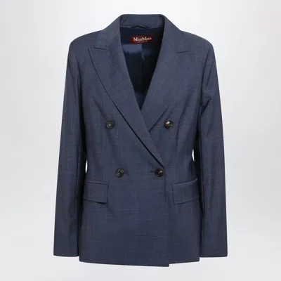 MAX MARA MAX MARA STUDIO DOUBLEBREASTED JACKET IN DENIM BLUE WOOL CANVAS