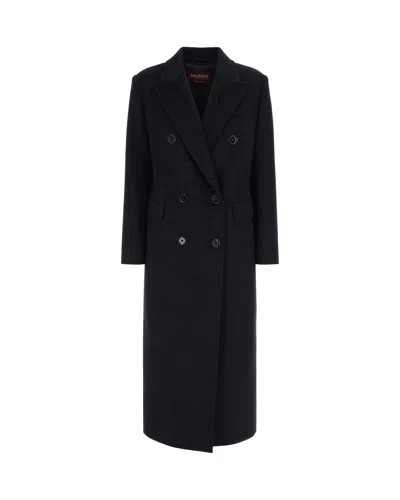 Max Mara Studio Double-breasted Tailored Long Coat In Nero