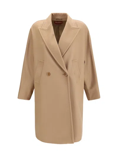 Max Mara Studio Double-breasted Wool Drap Coat In Neutral
