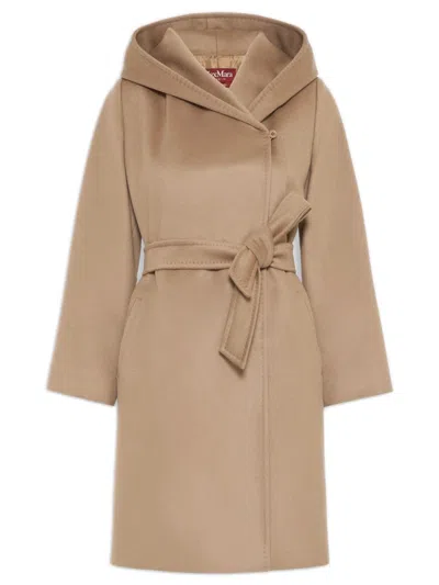 Max Mara Studio Double-drap Virgin Wool Belted Jacket With Side Welt Pockets In White