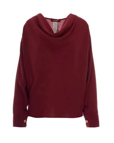 Max Mara Studio Draped Cowl Neck Blouse In Burgundy