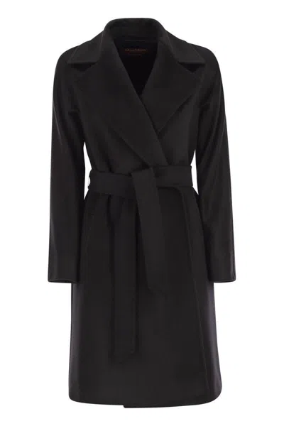 Max Mara Studio Dravenna - Wool Dressing Gown Coat In Black