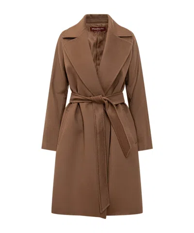 Max Mara Studio Dravenna Belted Coat In Brown