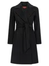 Max Mara Waist Belted Long Length Lapels Pockets In Black