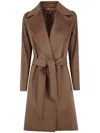 Max Mara Knee-length Wool Coat With Belted Waist In Brown