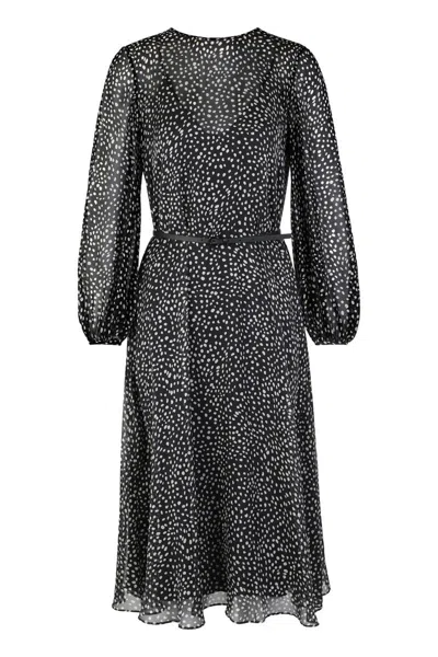 Max Mara Mstcampo Silk Chiffon Belted Long Dress Dresses Multicolor In Black