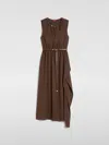 Max Mara Studio Long Coffee Dress With Belt In Multicolor