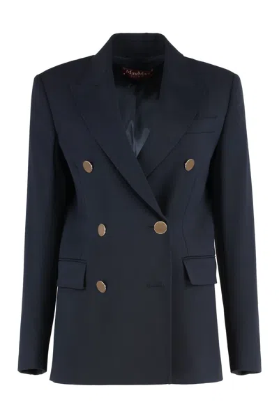 Max Mara Studio Edicola Double-breasted Wool Blazer In Blue