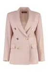 Max Mara Studio Edicola Double-breasted Wool Blazer In Nude