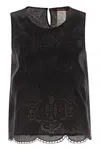 Max Mara Sleeveless Top With Intricate Floral Embroidery In Black