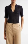 Max Mara Studio Egrege Silk & Wool Rib Sweater In Navy