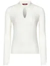 Max Mara Long-sleeved White Silk And Wool Knit Polo In White
