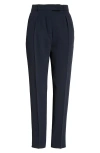Max Mara Studio Eguale Pleated Crepe Ankle Pants In Navy
