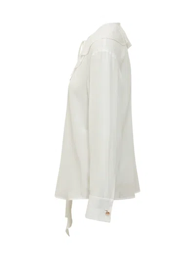 Max Mara Studio Elegant Shirt With Ruffles And Neck Detailing In Bianco Seta
