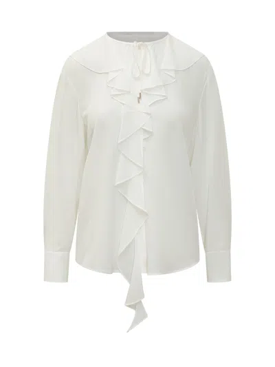 Max Mara Studio Elegant Shirt With Ruffles And Neck Detailing In Purple
