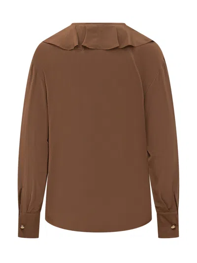 Max Mara Studio Elegant Studio Shirt With Ruffles At The Neck In Brown