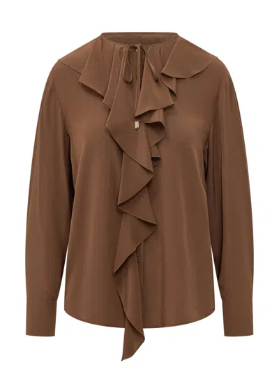 Max Mara Studio Elegant Studio Shirt With Ruffles At The Neck In Brown