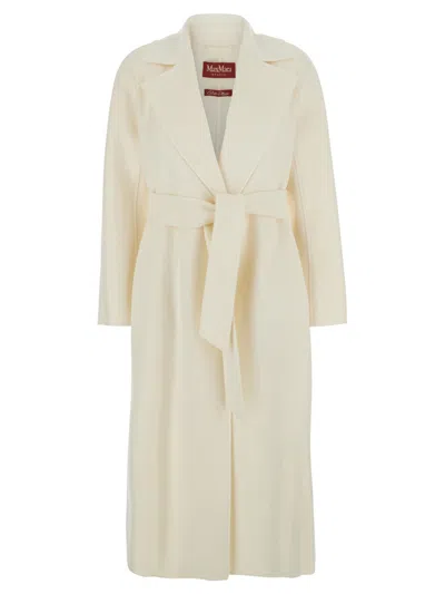 Max Mara Studio Elegant Wrap-around Jacket With Long Kimono Sleeves In White